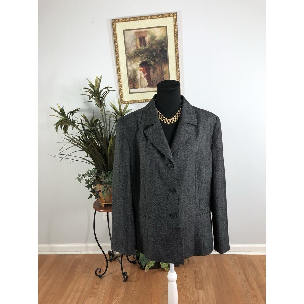 Jones Wear Women Jacket 18 Gray Long Sleeve Lined Clueless Preppy Office Siren